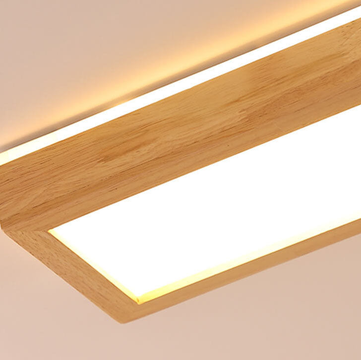 Walnut LED Flush Mount Ceiling Light in Japanese Minimalist Log Design