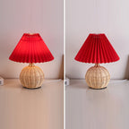 Modern Nordic Rattan Fabric Pleated Conical LED Table Lamp for Bedroom