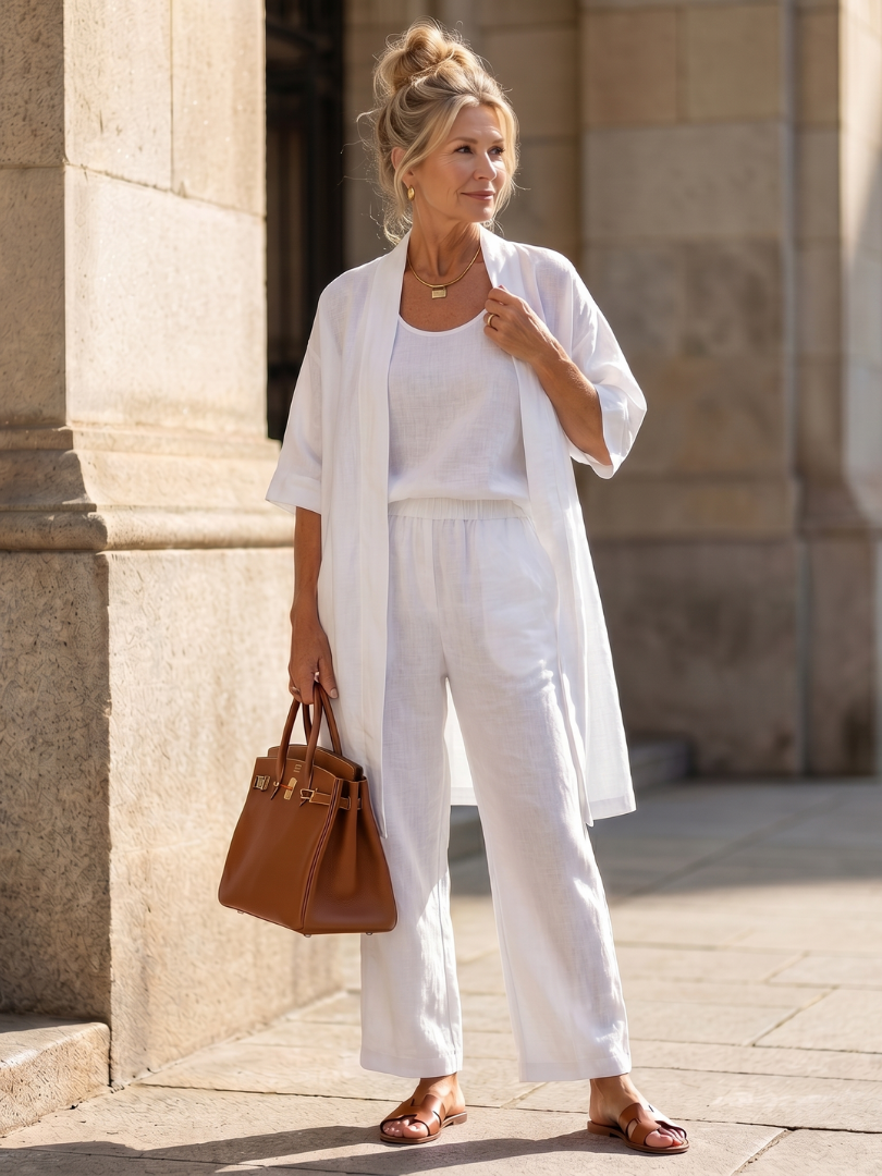 Effortless Three-Piece Pants Set for Women Dusty Wide Leg