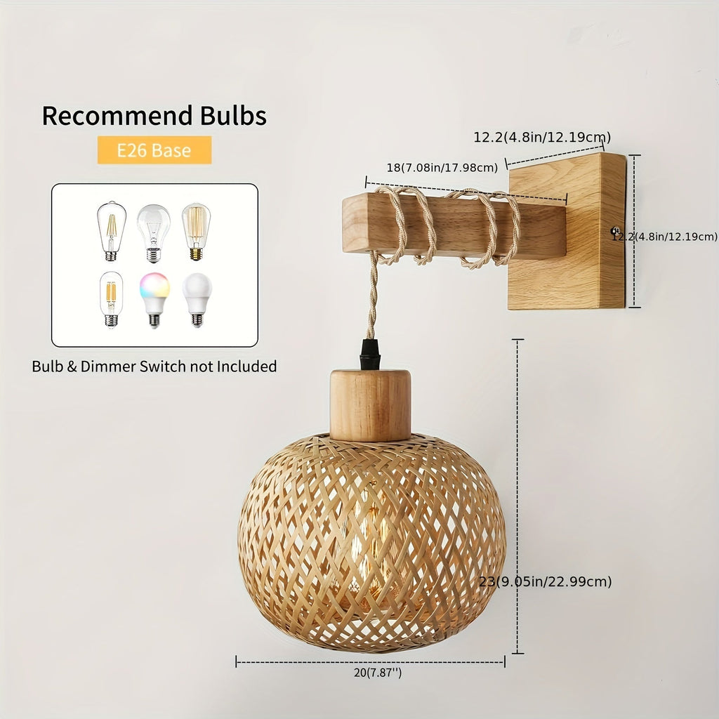 Bela Wall Sconce | Handwoven Rattan & Wood, Warm Ambient Light