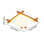 Traditional Japanese Square Tatami LED Flush Mount Ceiling Light in Wood and Acrylic for Bedrooms