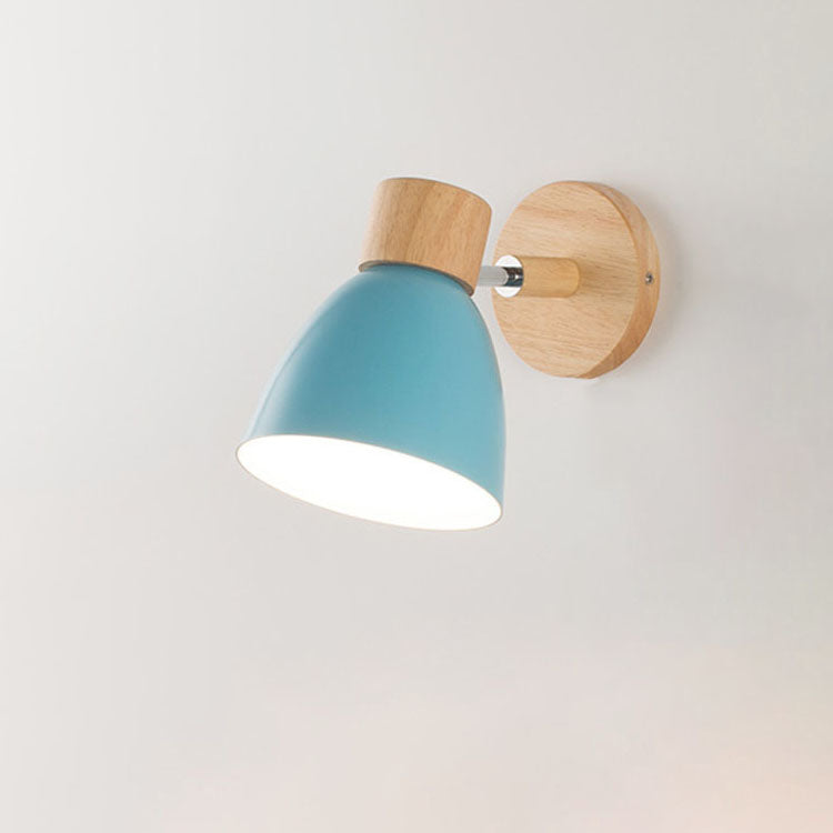 Contemporary Minimalist Solid Color Macaron Iron Wood Wall Sconce Lamp with Single Light