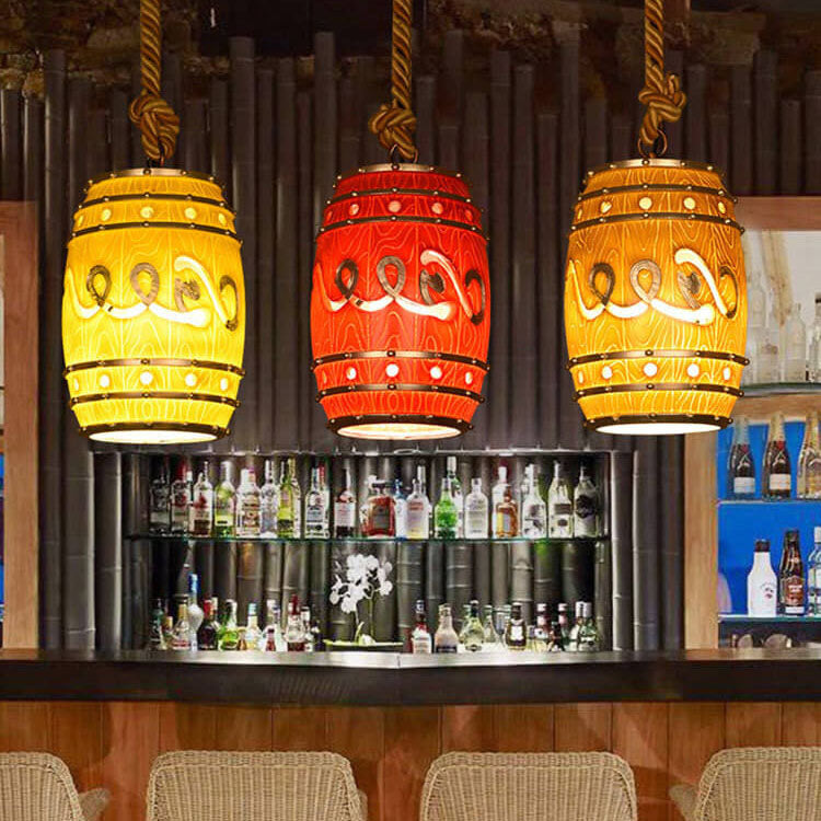 Rustic Wine Barrel Resin 1-Light Pendant Fixture