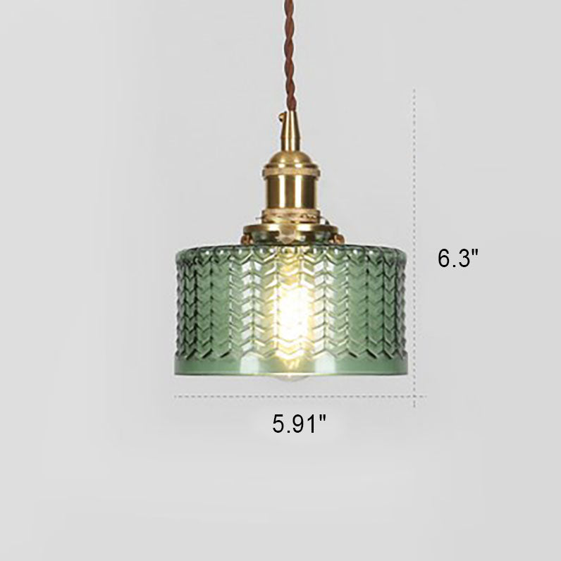 Vintage Japanese Brass and Glass Round Pendant Light with One Bulb