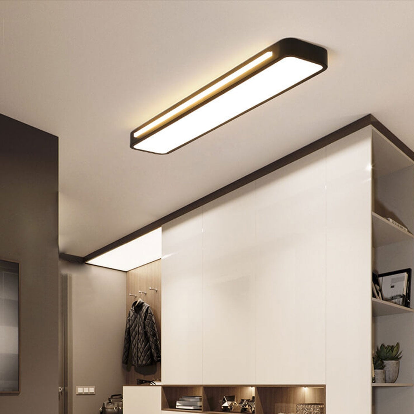 Scandinavian Minimalist Long LED Flush Mount Ceiling Fixture