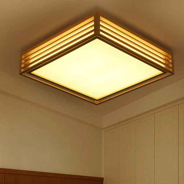 Square LED Flush Mount Ceiling Light in Nordic Solid Wood - Japanese Tatami Style
