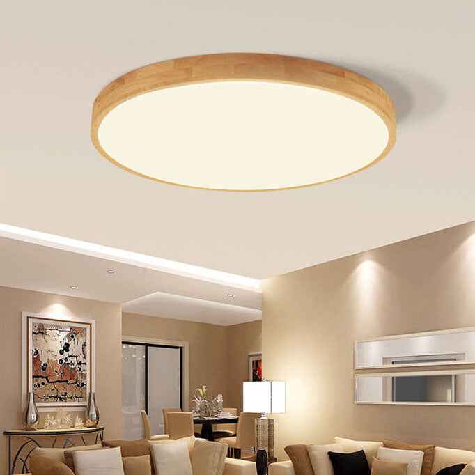 Ultra-Slim Round LED Flush Mount Ceiling Light in Nordic Solid Wood