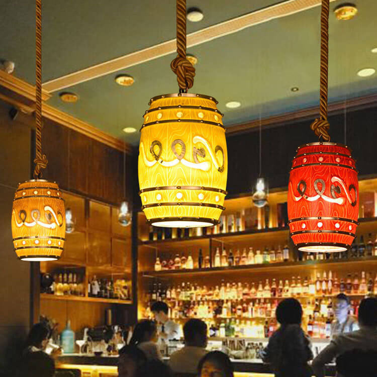 Rustic Wine Barrel Resin 1-Light Pendant Fixture