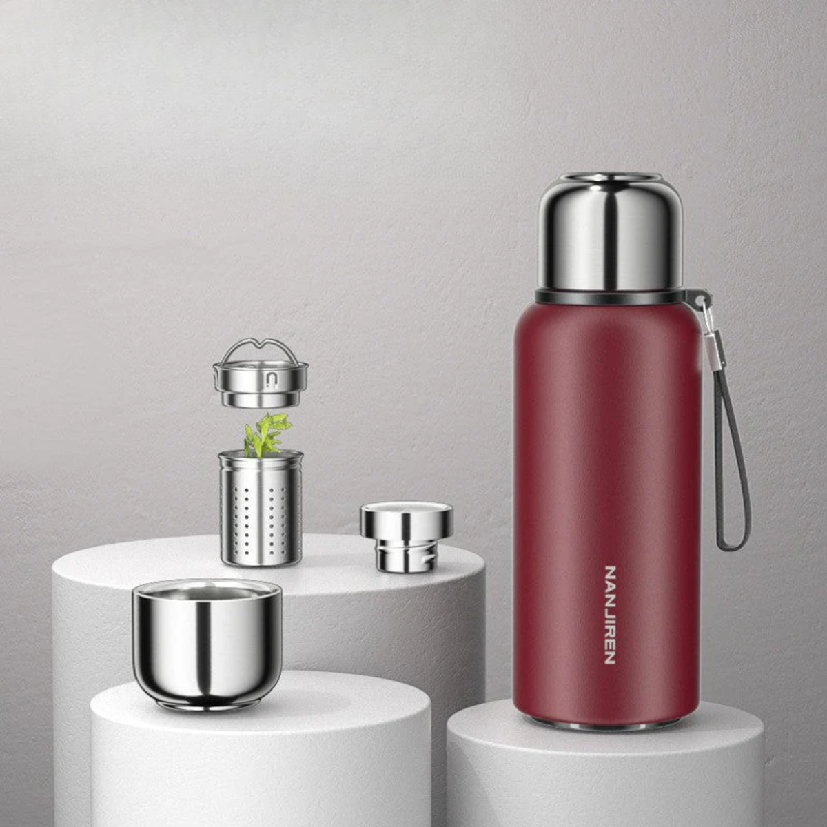 Insulated Thermos Bottle, Stainless Steel, Built-In Tea Strainer, 1000–1500ml Capacity