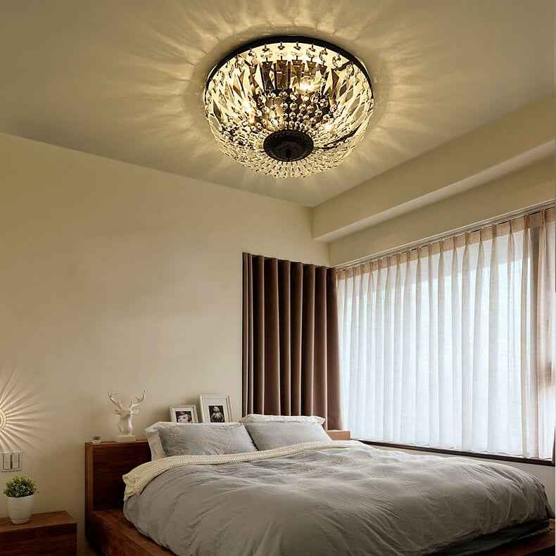 Retro Round Crystal Flush Mount Ceiling Light - 4/6 Lights