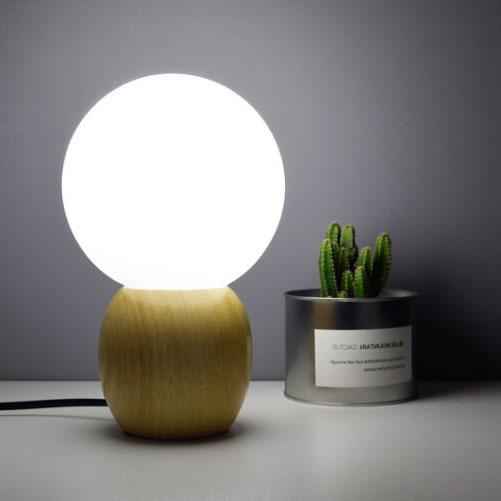 Nordic Solid Wood Milk White Glass Orb Table Lamp with 1 Light