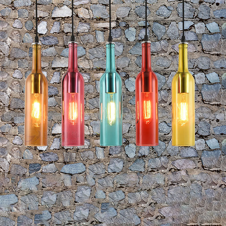 Vintage Glass Wine Bottle 1-Light Pendant Fixture