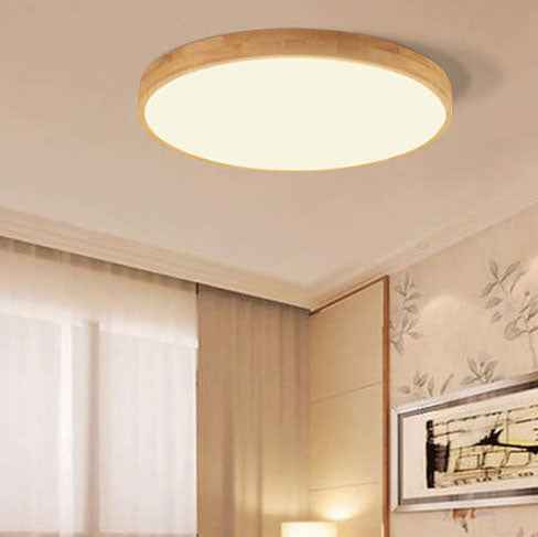 Ultra-Slim Round LED Flush Mount Ceiling Light in Nordic Solid Wood