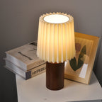 Classic Korean Pleated Column Table Lamp with Solid Wood Base - 1 Light