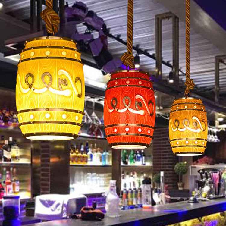Rustic Wine Barrel Resin 1-Light Pendant Fixture