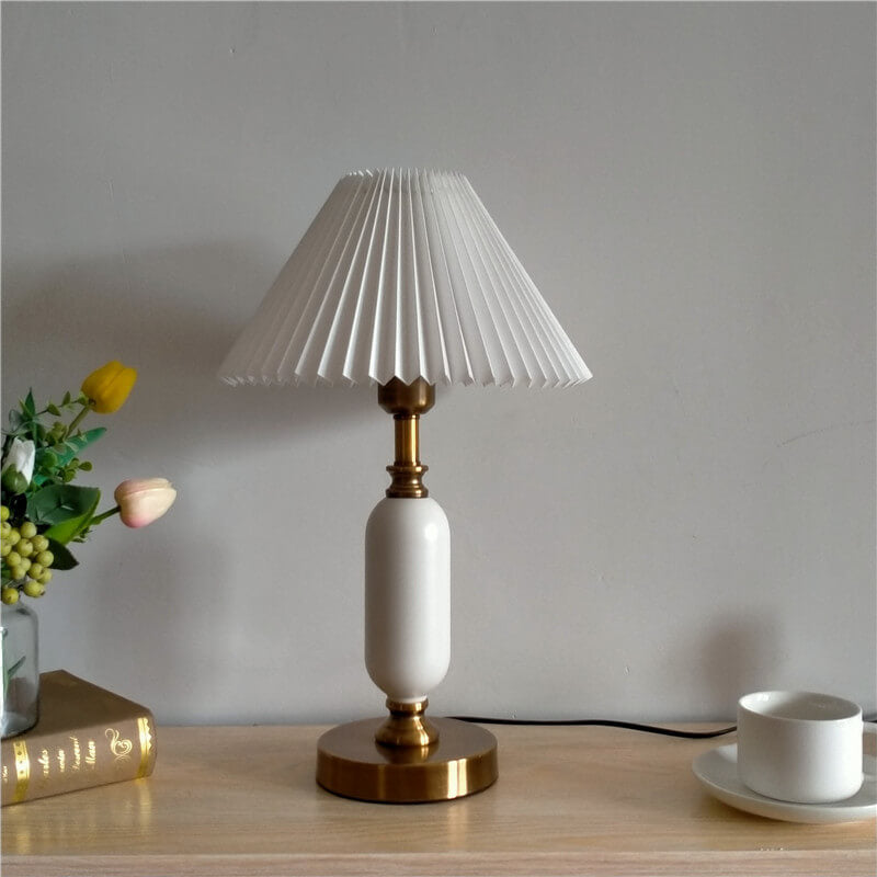 Vintage-Inspired Pleated Shade Column Base Table Lamp with 1 Light