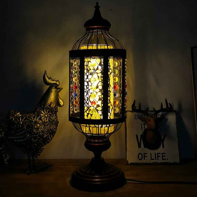 Antique Turkish Stained Glass Lantern Table Lamp with Single Light