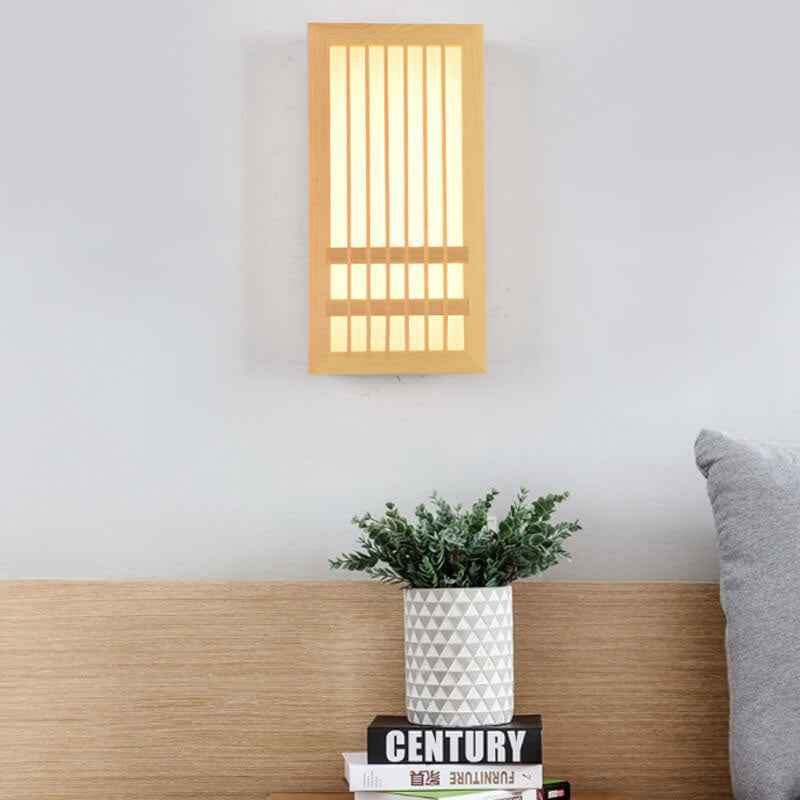 Contemporary Minimalist Solid Wood and Acrylic Rectangular LED Wall Sconce for Living Room