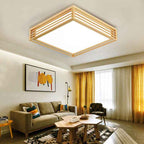 Square LED Flush Mount Ceiling Light in Nordic Solid Wood - Japanese Tatami Style