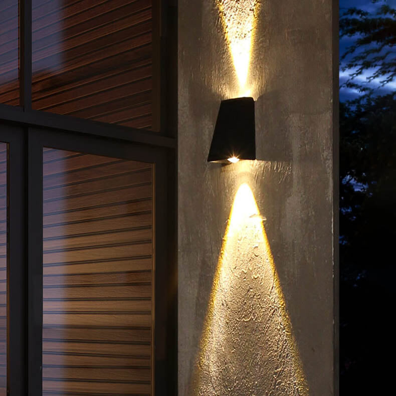 Elegant Solar-Powered Waterproof LED Wall Sconce - Up and Down Trapezoid Design for Outdoor Use