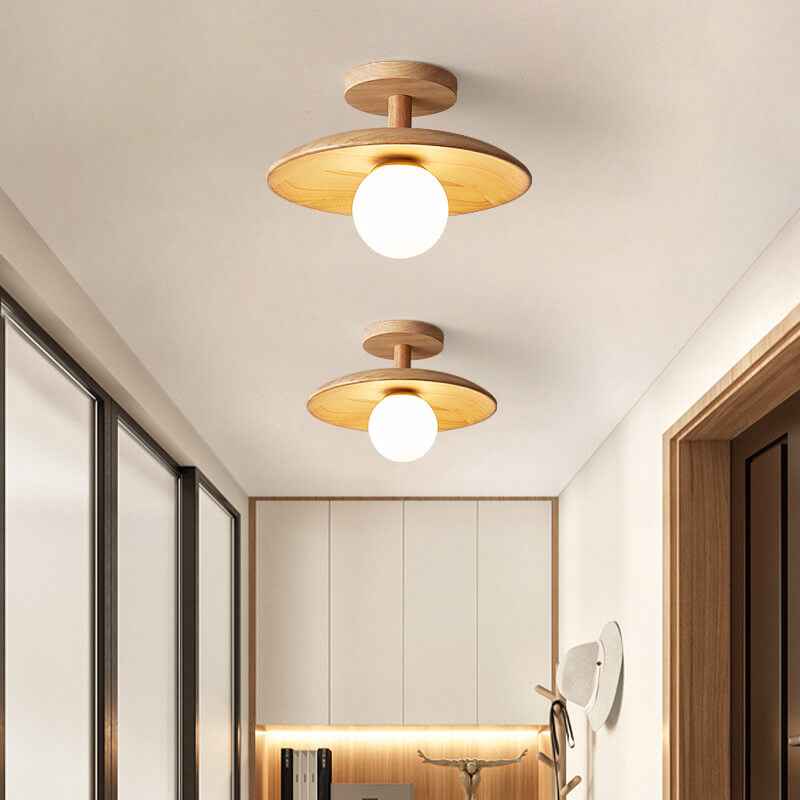 Nordic-Inspired Wooden Dome 1-Light Semi-Flush Ceiling Fixture