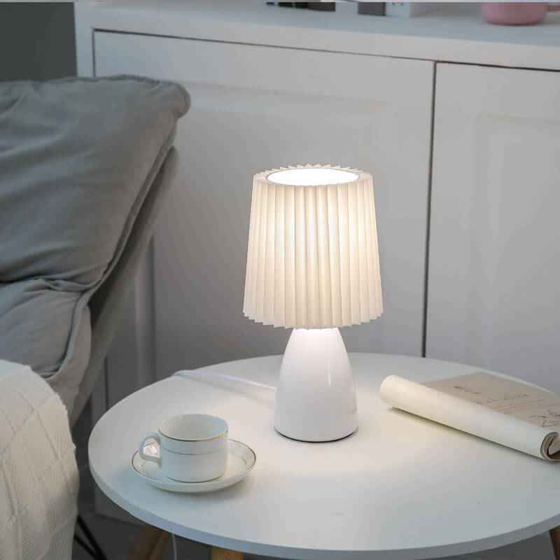 Vintage Nordic Pleated Shade Table Lamp with Glass Base - 1 Light