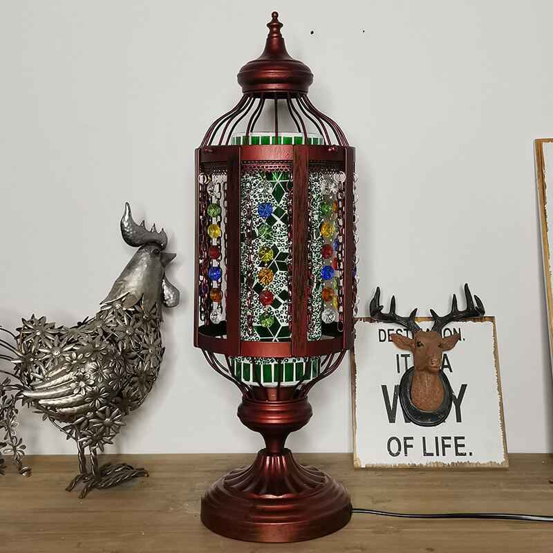 Antique Turkish Stained Glass Lantern Table Lamp with Single Light