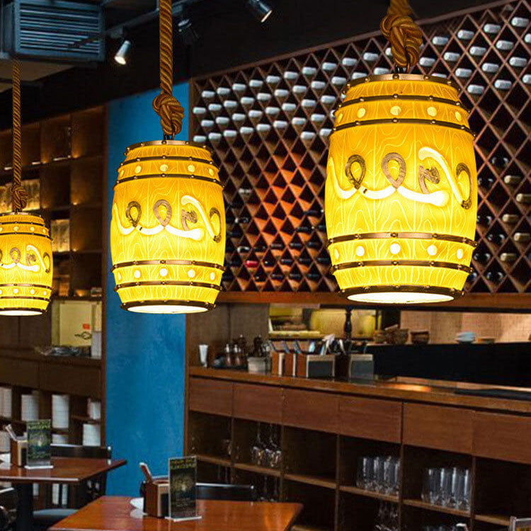 Rustic Wine Barrel Resin 1-Light Pendant Fixture