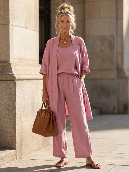Effortless Three-Piece Pants Set for Women Dusty Wide Leg