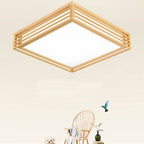 Square LED Flush Mount Ceiling Light in Nordic Solid Wood - Japanese Tatami Style