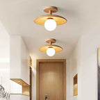 Nordic-Inspired Wooden Dome 1-Light Semi-Flush Ceiling Fixture