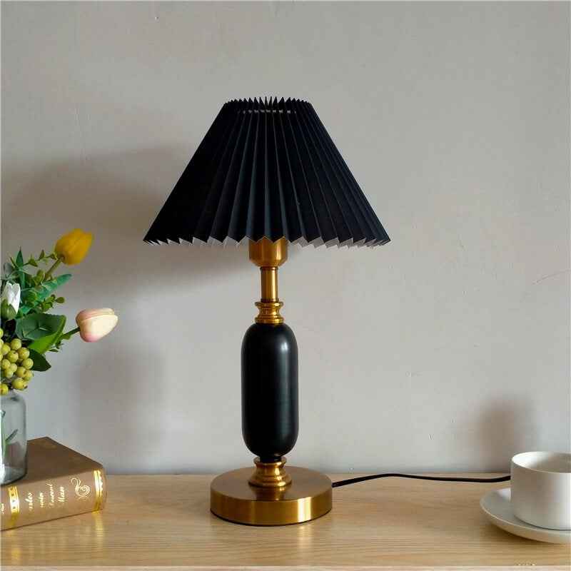 Vintage-Inspired Pleated Shade Column Base Table Lamp with 1 Light