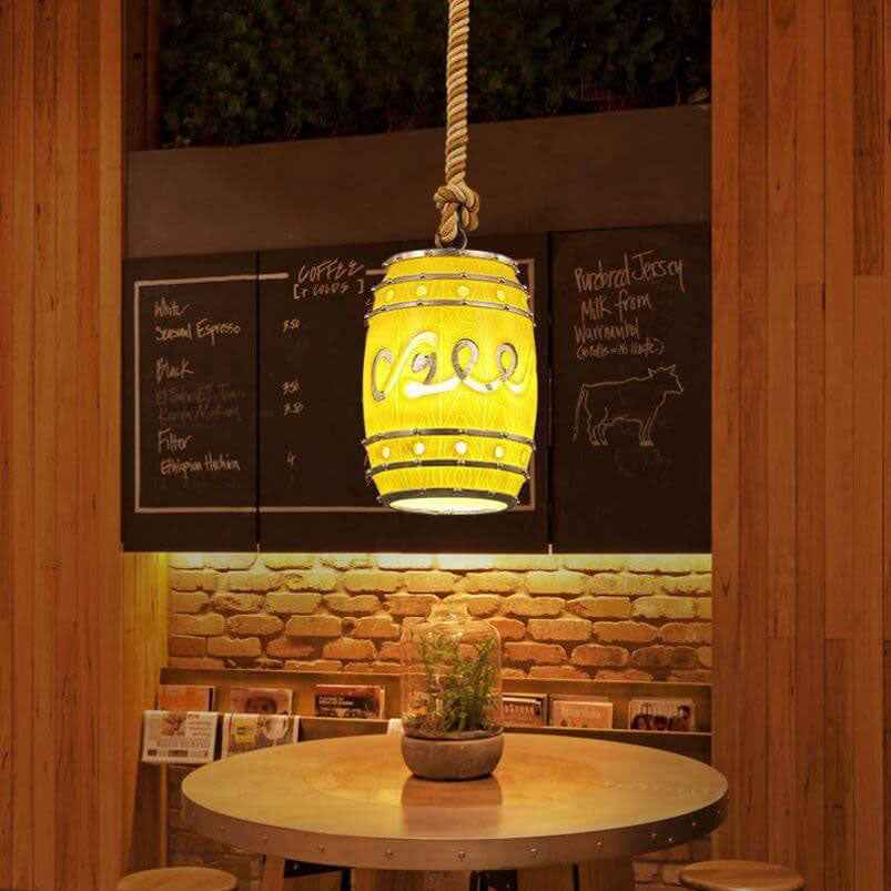 Rustic Wine Barrel Resin 1-Light Pendant Fixture