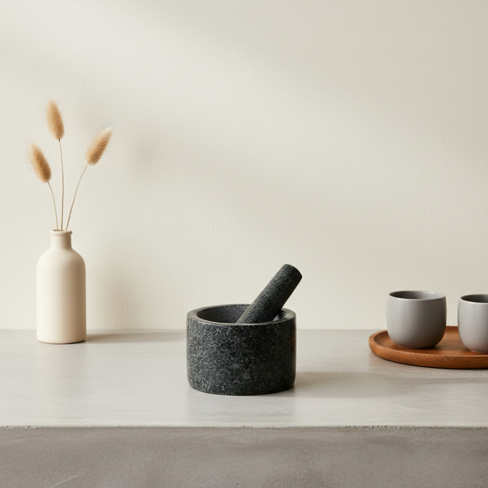 Granite Mortar and Pestle Set – Durable Natural Stone for Effortless Grinding, Perfect Kitchen Essential, Handcrafted Quality