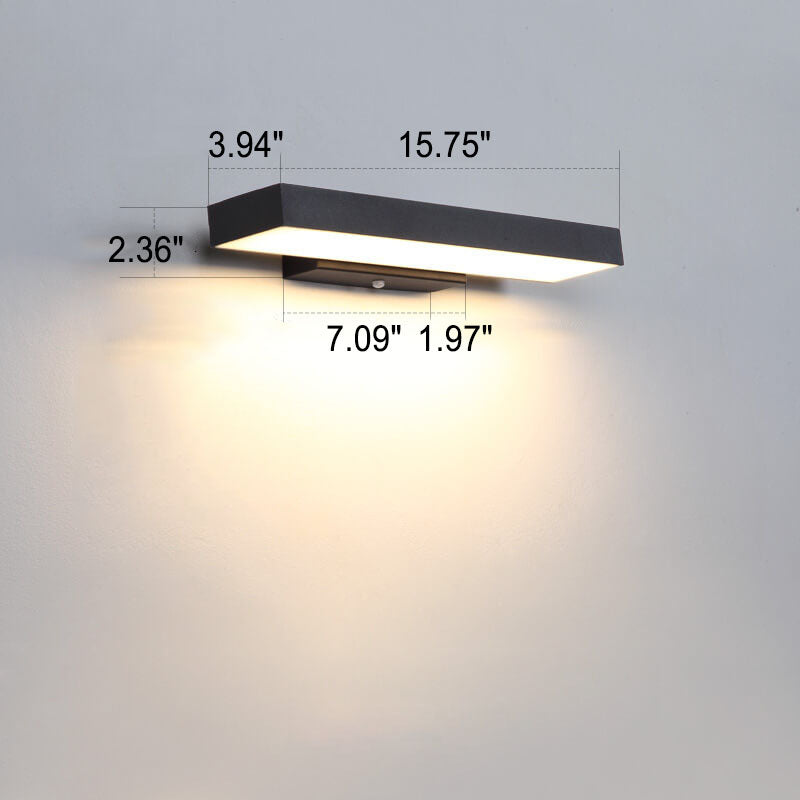 Contemporary Minimalist Rectangular Flat LED Outdoor Wall Sconce with Sensor - Waterproof
