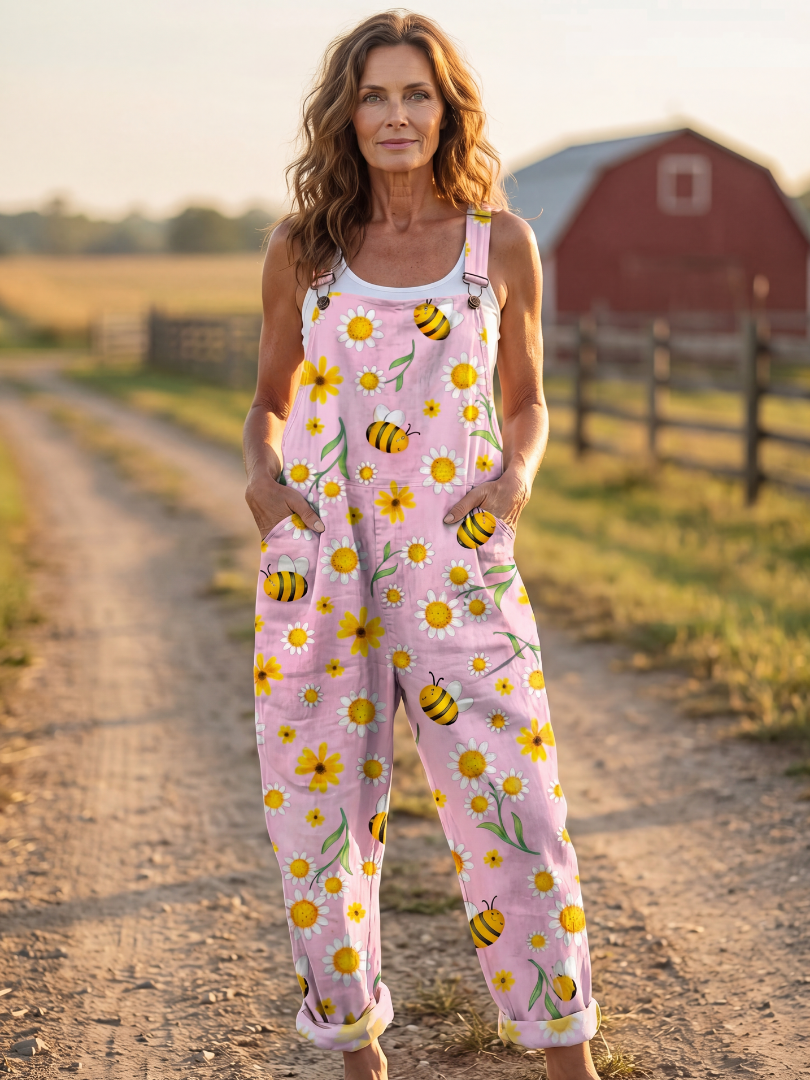 Comfortable Overalls for Women Floral Print Wide-Leg