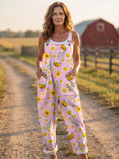 Comfortable Overalls for Women Floral Print Wide-Leg