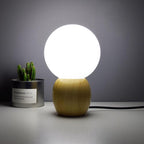 Nordic Solid Wood Milk White Glass Orb Table Lamp with 1 Light