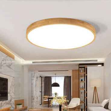Ultra-Slim Round LED Flush Mount Ceiling Light in Nordic Solid Wood