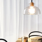 Nordic Rippled Glass and Wood LED Pendant Light | 1-Light