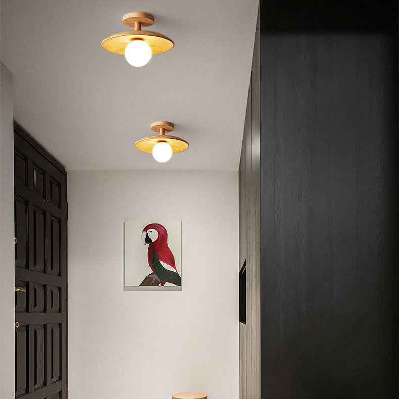 Nordic-Inspired Wooden Dome 1-Light Semi-Flush Ceiling Fixture
