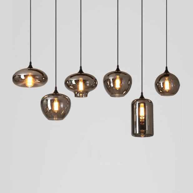 Contemporary Smoke Gray Glass LED Pendant Light with Single Bulb