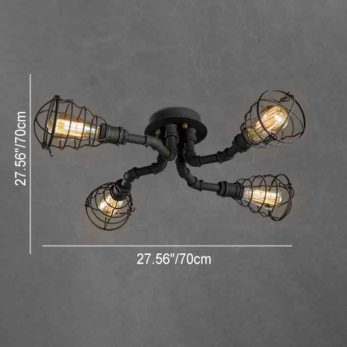 Industrial Vintage Round Iron Flush Mount Ceiling Light - Available in 4, 6, or 8 Lights