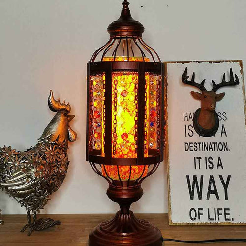 Antique Turkish Stained Glass Lantern Table Lamp with Single Light
