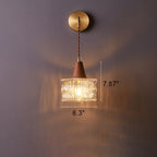 1-Light Wall Sconce Lamp with Japanese Walnut, Glass, and Copper Cylinder Design