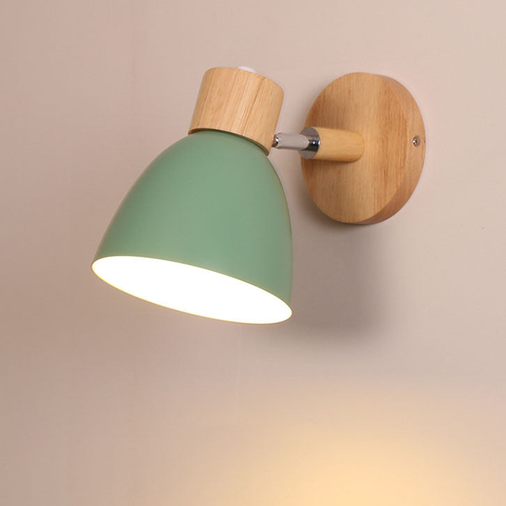 Contemporary Minimalist Solid Color Macaron Iron Wood Wall Sconce Lamp with Single Light