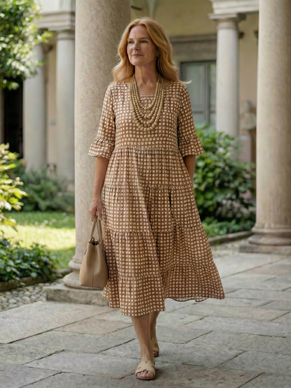 Effortless Midi Dress for Women Polka Dot Tiered