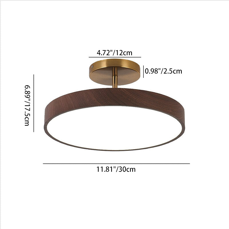 Japanese Wabi-Sabi Minimalist Round Wood Grain LED Semi-Flush Mount Light