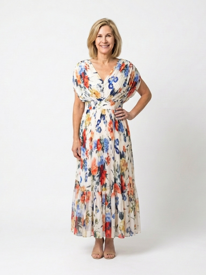Elegant Floral Maxi Dress for Women Pleated