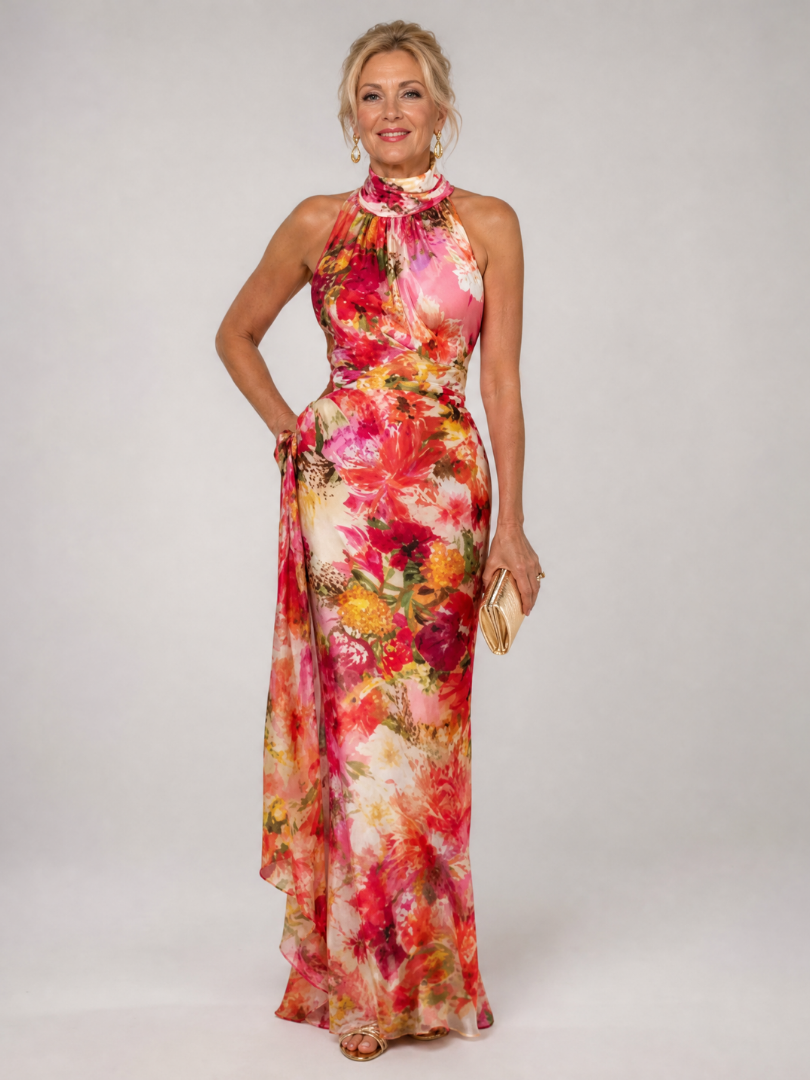 Elegant Floral Halter Maxi Dress for Women